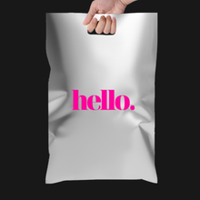 Cargar imagen en el visor de la galería, 30cm x 35cm Bolsa con Agarradera "Hello- Plateada Rosa Premium" (100 Piezas)