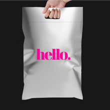 Cargar imagen en el visor de la galería, 30cm x 35cm Bolsa con Agarradera "Hello- Plateada Rosa Premium" (100 Piezas)
