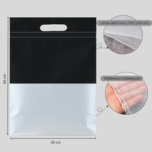 Cargar imagen en el visor de la galería, Bolsa de tienda 30cm x 40cm | Frosted con Zipper Black – Pack 100 piezas