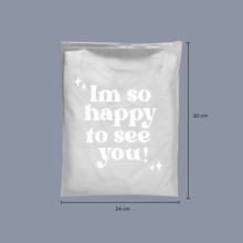 Cargar imagen en el visor de la galería, Bolsa de producto 24x30 cm | Frosted con zipper Im so happy to see you – Pack 100 piezas