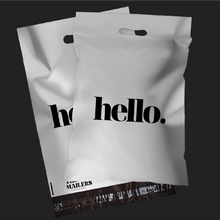 Cargar imagen en el visor de la galería, 30cm x 35cm Bolsa con Agarradera "Hello- Plateada Negra Premium" (100 Piezas)