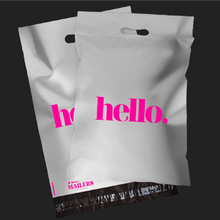 Cargar imagen en el visor de la galería, 30cm x 35cm Bolsa con Agarradera "Hello- Plateada Rosa Premium" (100 Piezas)
