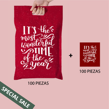 Cargar imagen en el visor de la galería, Promoción 30cm x 35cm Bolsas + Tarjetas "Its the most wonderful time" (100 piezas de cada una)