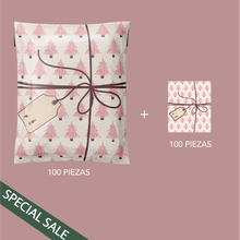 Cargar imagen en el visor de la galería, Promoción 25cm x 33cm Bolsas "Pink Christmas" + Tarjetas "Pink Christmas" (100 piezas de cada una)