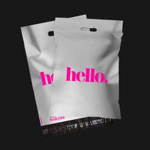 Cargar imagen en el visor de la galería, 30cm x 35cm Bolsa con Agarradera "Hello- Plateada Rosa Premium" (100 Piezas)

